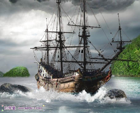 photoshop合成制作出古船下神秘的美人鱼场景