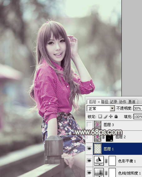 Photoshop为美女图片打造出柔美的淡调灰绿色韩系效果
