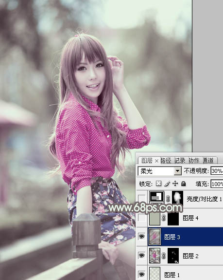 Photoshop为美女图片打造出柔美的淡调灰绿色韩系效果