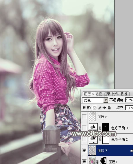 Photoshop为美女图片打造出柔美的淡调灰绿色韩系效果