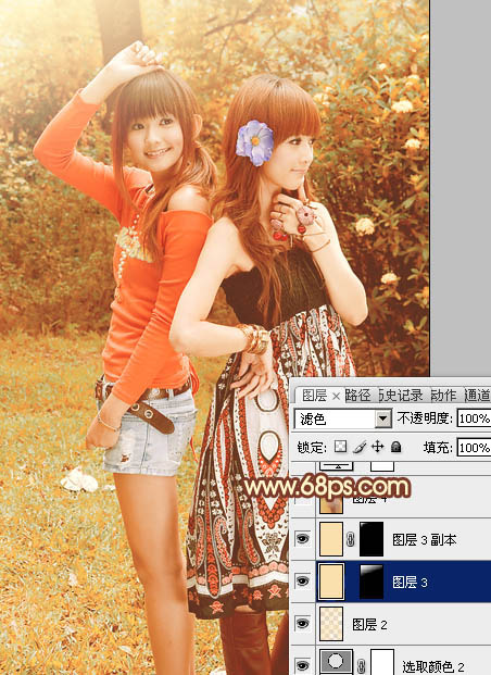 Photoshop为树林美女图片打造出艳丽的橙褐色效果