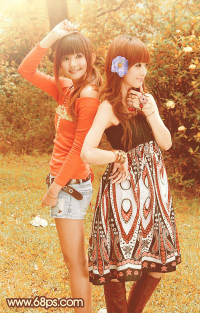 Photoshop为树林美女图片打造出艳丽的橙褐色效果