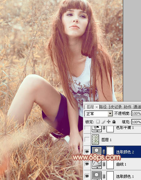 Photoshop为草地美女图片调制出唯美的淡调橙黄色效果