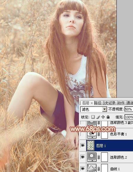 Photoshop为草地美女图片调制出唯美的淡调橙黄色效果