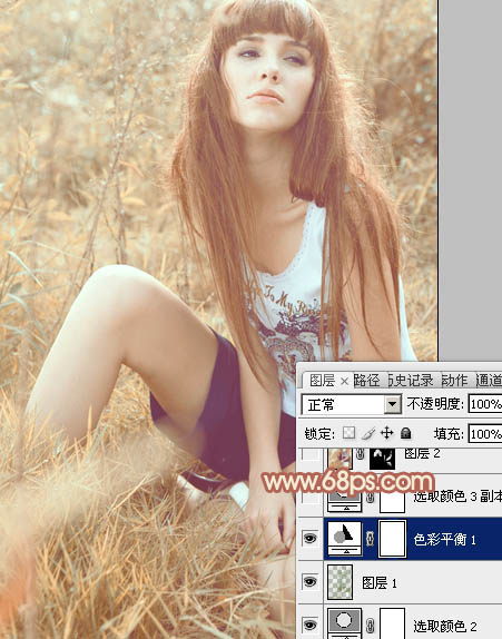 Photoshop为草地美女图片调制出唯美的淡调橙黄色效果