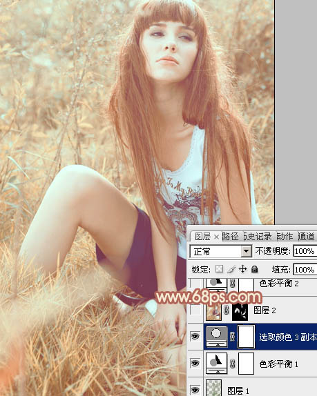 Photoshop为草地美女图片调制出唯美的淡调橙黄色效果