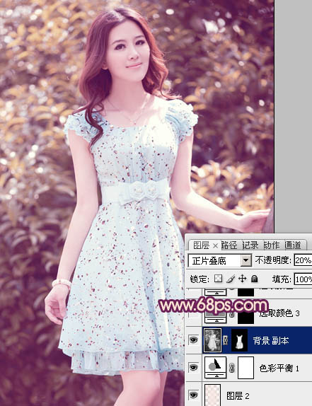 Photoshop将外景人物图片调制出流行的暗调黄紫色