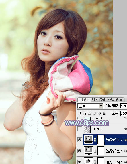 Photoshop将外景美女图片调制出淡淡的青黄色效果