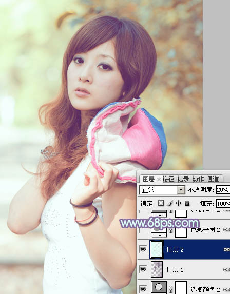 Photoshop将外景美女图片调制出淡淡的青黄色效果