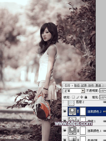photoshop利用通道替换为外景美女增加韩系中性红灰色