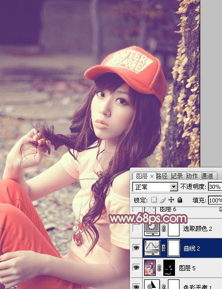 photoshop利用通道替换将外景美女调制出甜美的橙红色