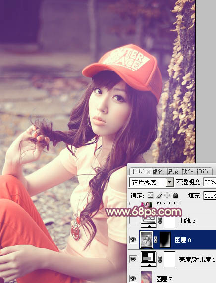 photoshop利用通道替换将外景美女调制出甜美的橙红色