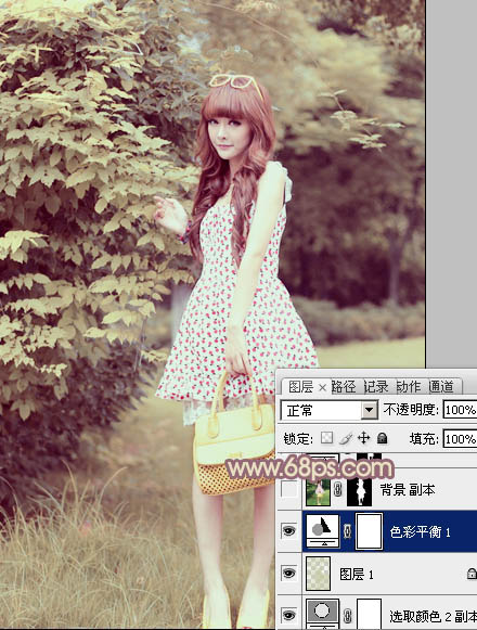 Photoshop将树林美女图片打造出甜美的黄褐色