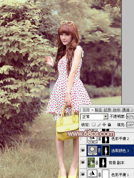 Photoshop将树林美女图片打造出甜美的黄褐色