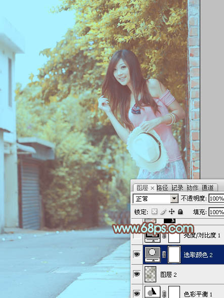 Photoshop为路边美女图片调制出淡淡的青褐色