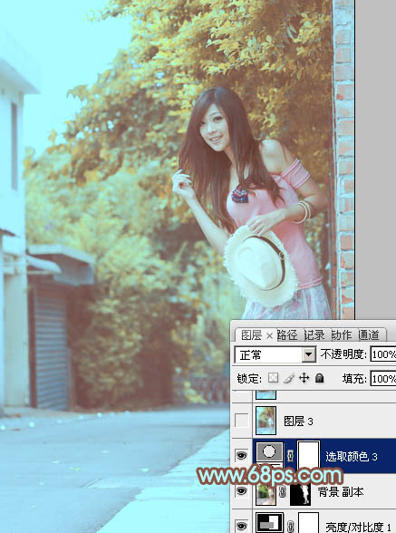 Photoshop为路边美女图片调制出淡淡的青褐色