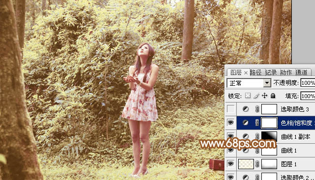 Photoshop为树林人物照片加上淡淡的黄褐色效果