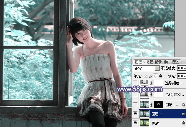 ps中利用通道替换为窗边美女加上柔美的蓝紫色效果