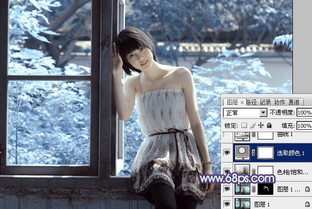 ps中利用通道替换为窗边美女加上柔美的蓝紫色效果