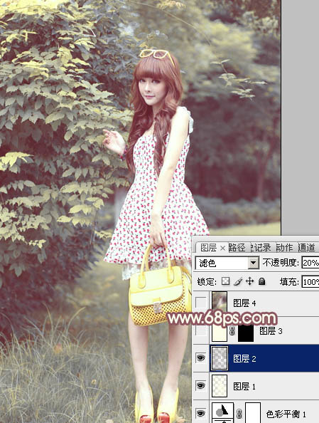 Photoshop为树林美女调制出甜美的淡调红褐色效果