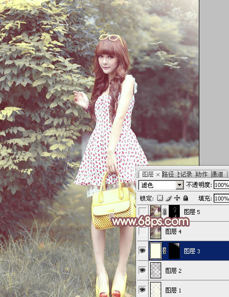 Photoshop为树林美女调制出甜美的淡调红褐色效果