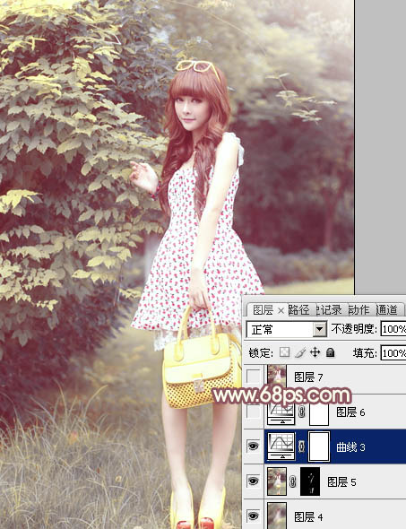 Photoshop为树林美女调制出甜美的淡调红褐色效果