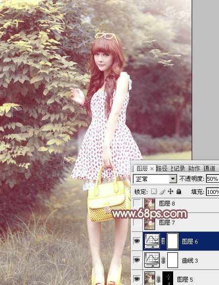 Photoshop为树林美女调制出甜美的淡调红褐色效果