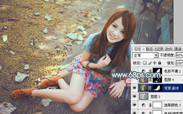 Photoshop为公园美女图片打造出甜美的橙黄色效果