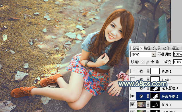 Photoshop为公园美女图片打造出甜美的橙黄色效果