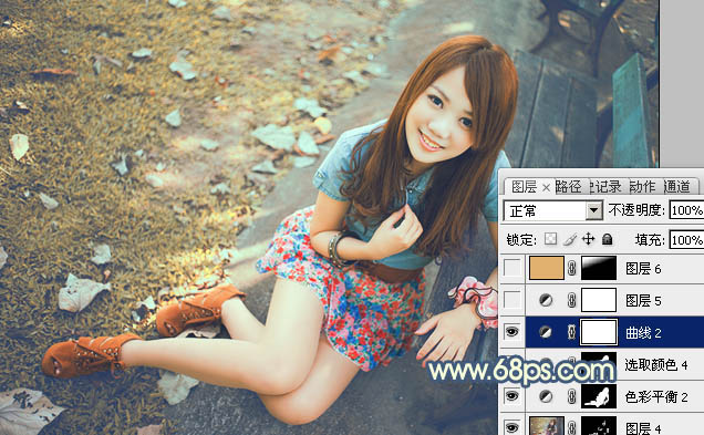 Photoshop为公园美女图片打造出甜美的橙黄色效果