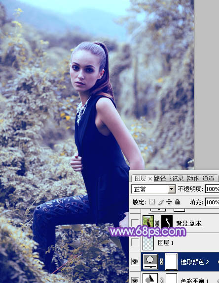 Photoshop为外景人物图片调制出柔美的蓝色效果