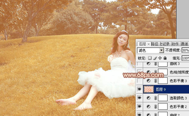 Photoshop为草地婚片添加淡美的暖褐色效果