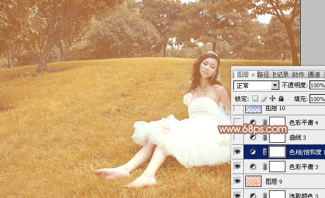 Photoshop为草地婚片添加淡美的暖褐色效果