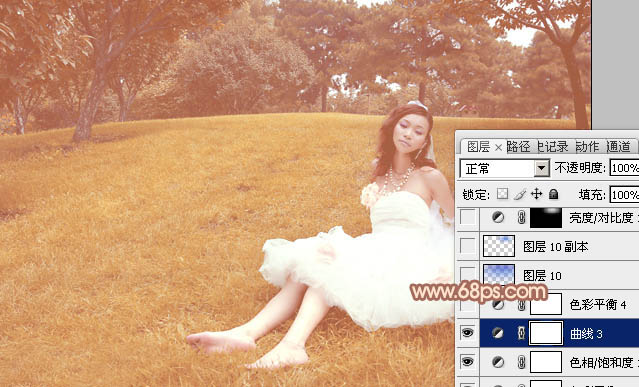 Photoshop为草地婚片添加淡美的暖褐色效果