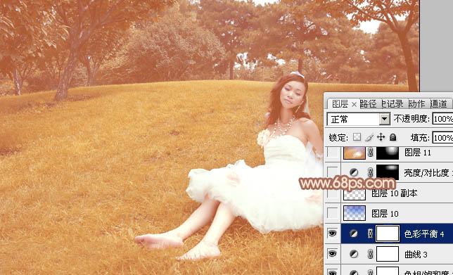 Photoshop为草地婚片添加淡美的暖褐色效果