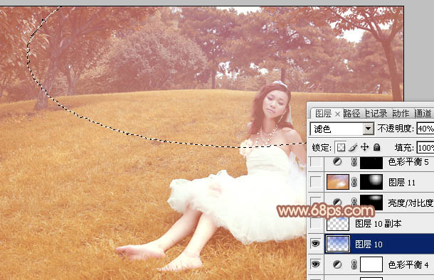 Photoshop为草地婚片添加淡美的暖褐色效果
