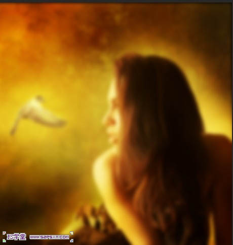 photoshop合成森林中美女与小鸟沟通的场景