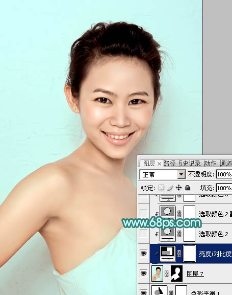 Photoshop将室内人像调制出青红蜜糖色效果