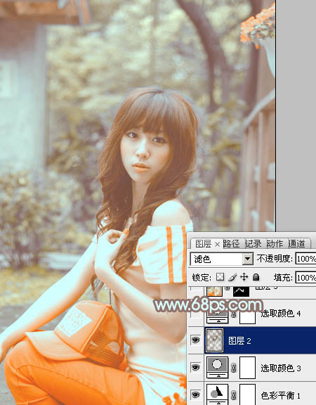 Photoshop将花坛边的美女调制出柔美的古典黄褐色效果