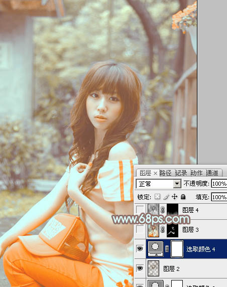 Photoshop将花坛边的美女调制出柔美的古典黄褐色效果