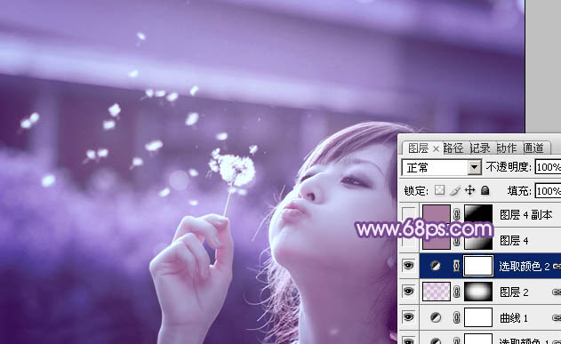 photoshop利用通道替换将外景美女调制出唯美的淡紫色
