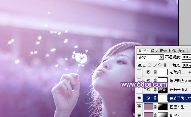 photoshop利用通道替换将外景美女调制出唯美的淡紫色