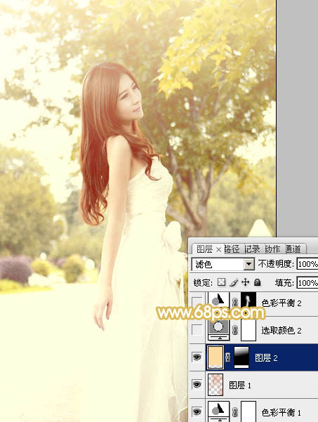 Photoshop将公园美女图片调制出柔美的秋季阳光色