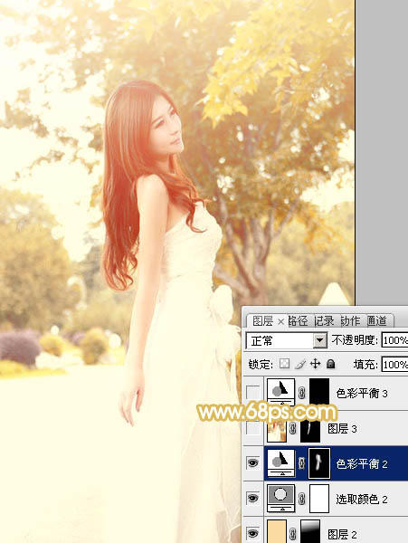 Photoshop将公园美女图片调制出柔美的秋季阳光色