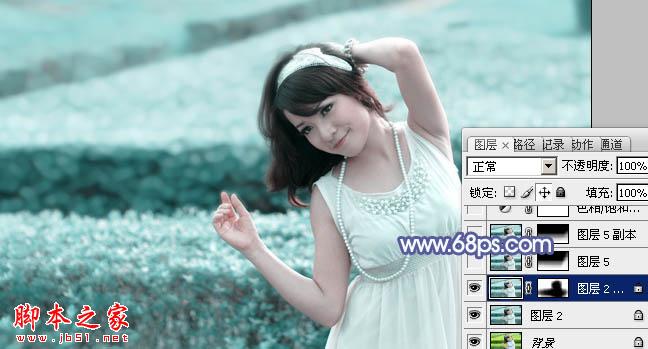 Photoshop将外景女孩图片打造出淡淡梦幻的蓝色