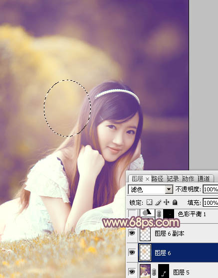 Photoshop将草地上的女孩调制出柔美的橙紫色