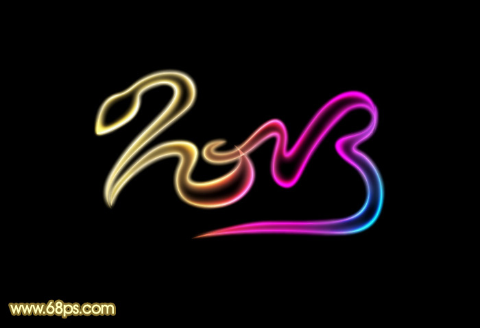 Photoshop设计制作漂亮的2013蛇年彩色霓虹字”