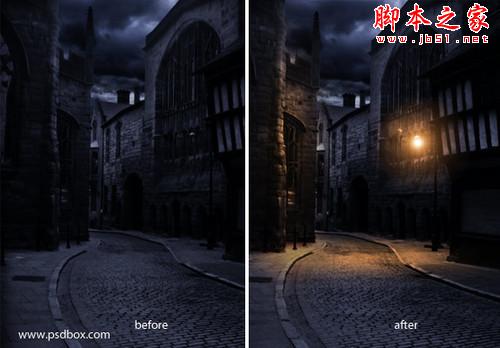 Photoshop创建逼真的夜晚路灯效果”