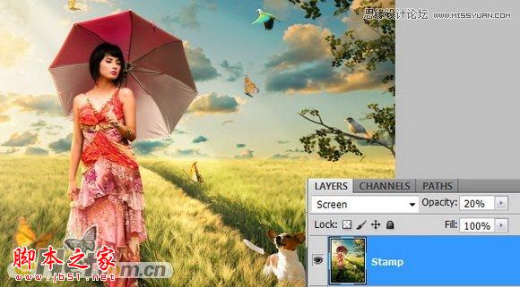 Photoshop合成制作在草丛中行走的美女场景