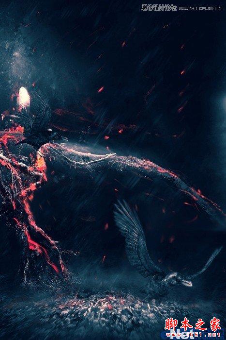 Photoshop打造超现实夜晚森林燃烧效果